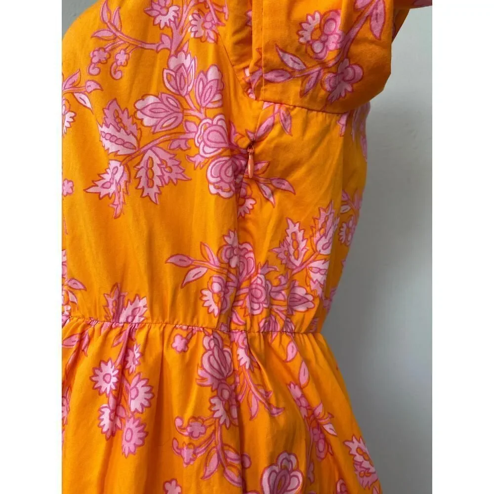 J.Crew Floral Mini Dress Size 12 Orange Pink Bold Print Romantic Cottagecore - Picture 6 of 12
